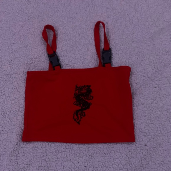 SHEIN Buckle Up Dragon Design Red Crop Top - Picture 1 of 2